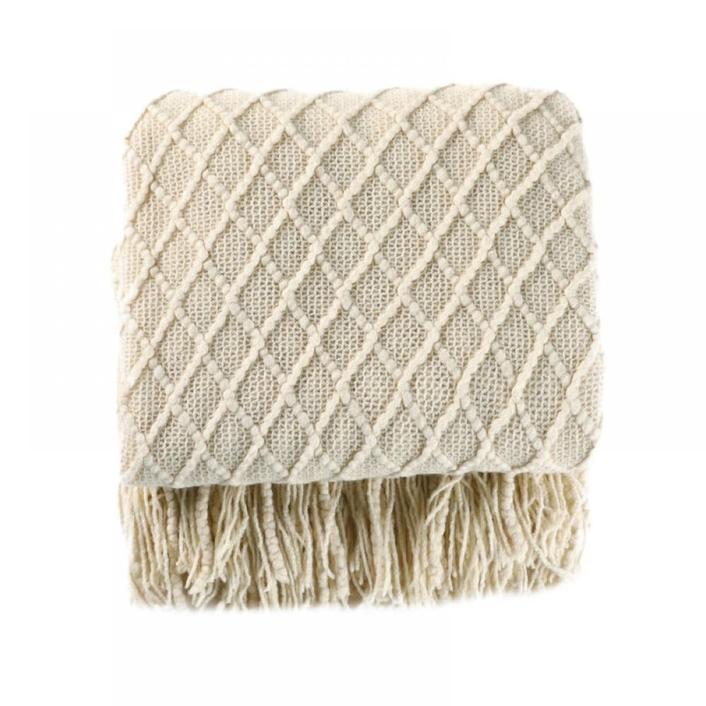Throw Blanket for Couch 50 x 60 inches Knit Woven Blankets Cozy Lightweight Decorative Throw for Bed and Living Room Beige