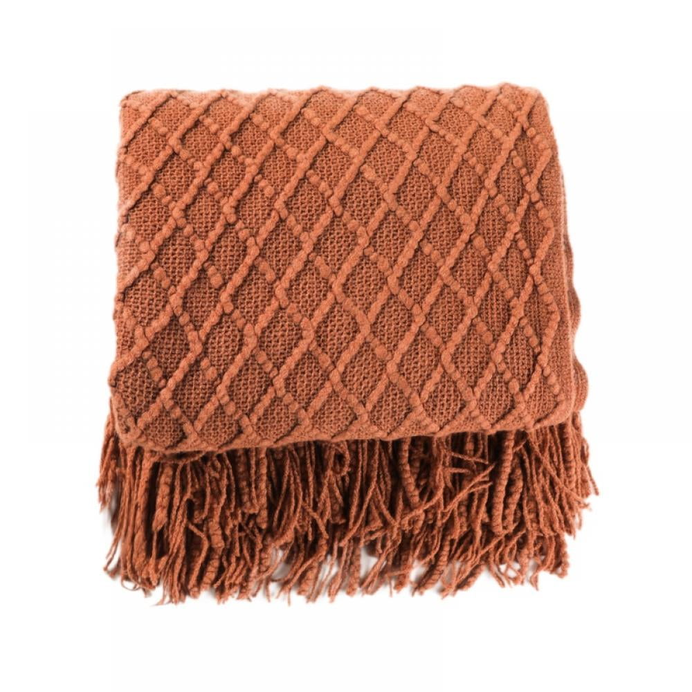 Throw Blanket for Couch 50 x 60 inches Knit Woven Blankets Cozy Lightweight Decorative Throw for Bed and Living Room,Beige Brick red