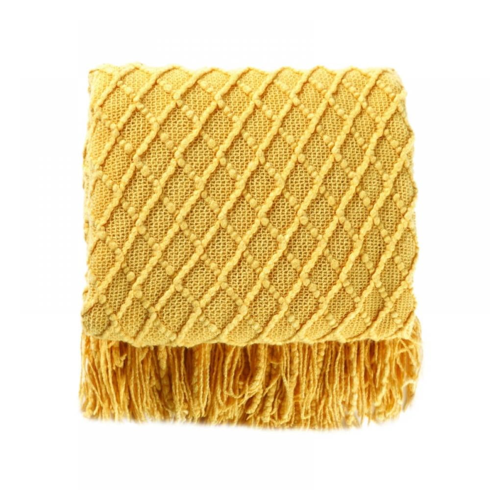 Throw Blanket for Couch 50 x 60 inches Knit Woven Blankets Cozy Lightweight Decorative Throw for Bed and Living Room,Beige Yellow