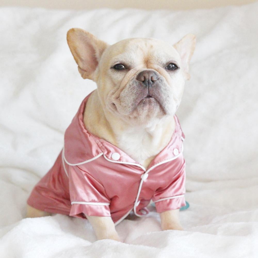 Dog Stain Silk Pajamas Clothes,Button Down Short Sleeve Dog Shirts Loungewear Puppy Pjs for Yorkie Bulldog Small Medium Dog Cats,Soft Two-Legged Sleepwear Elegant Clothes,XS-L M Pink