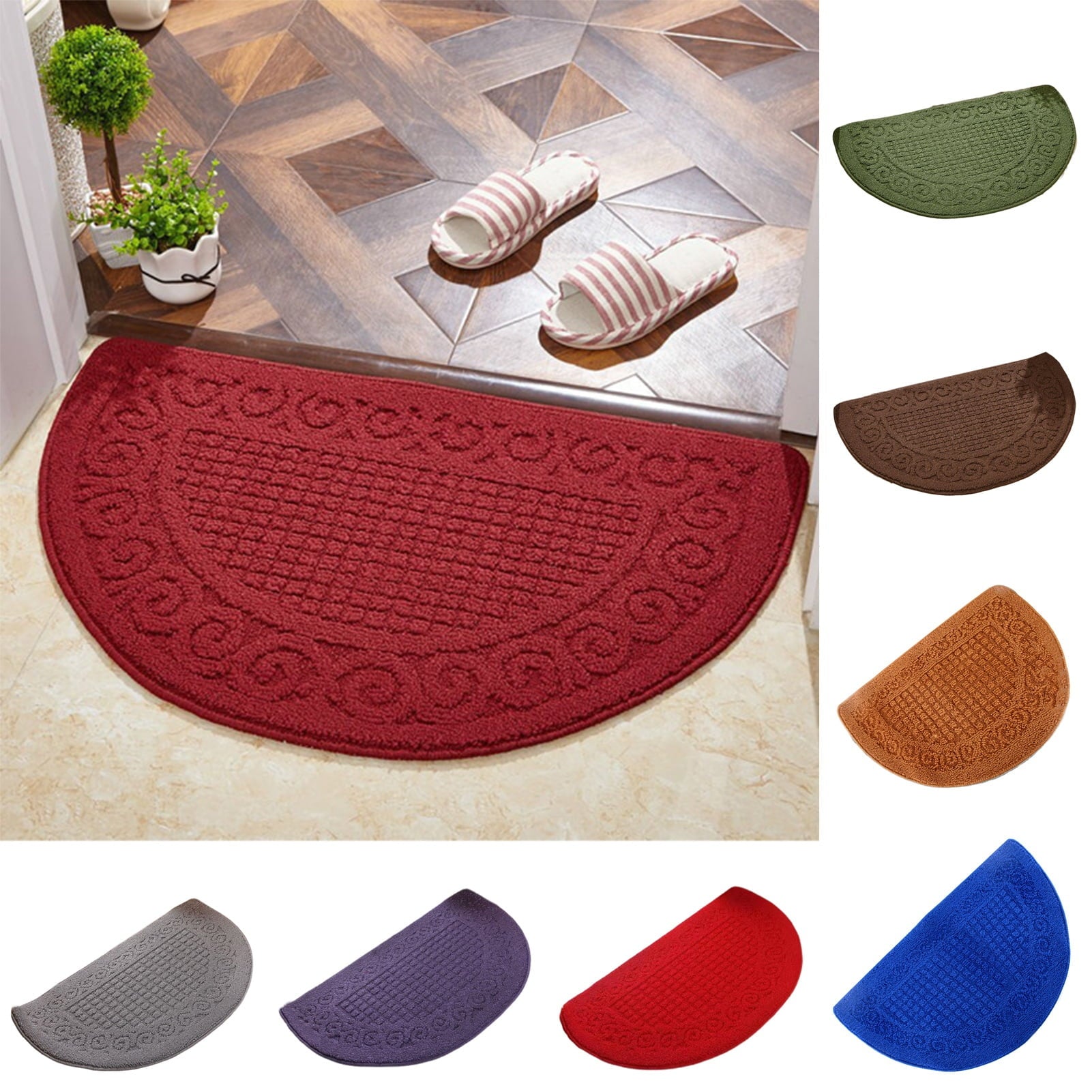sunsanly Doormat Semi-Circle Shape Anti-slip Absorbs Moisture And Dirt Wear-resistant Indoor Entrance Door Mat Living Room Kitchen Bathroom Entryway Carpet 1pc Green