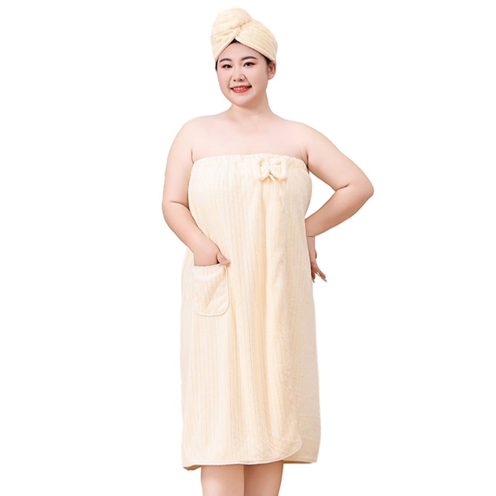 Bath Towel Wrap Women Plus Size - Adjustable Soft Microfiber Shower After Body Wraps with Hair Drying Towel Absorbent & Quick Drying for Gym Shower, Beach, Spa, Sauna Yellow