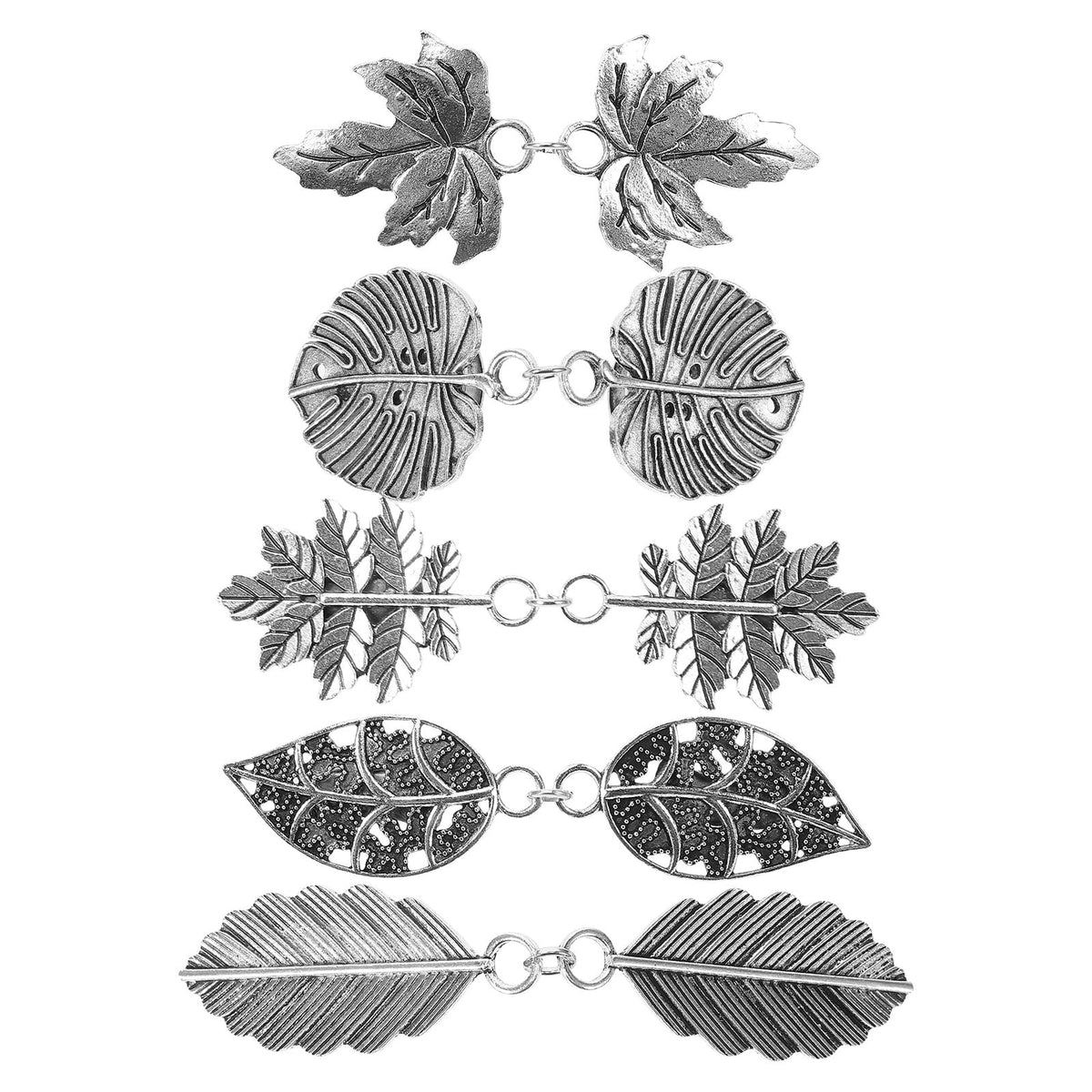 PATKAW 5pcs Metal Leaf Sweater Clips Cinch Clips for Cardigans Dress Shawls Collar Accessories 9.00X1.80X0.70CM Silver