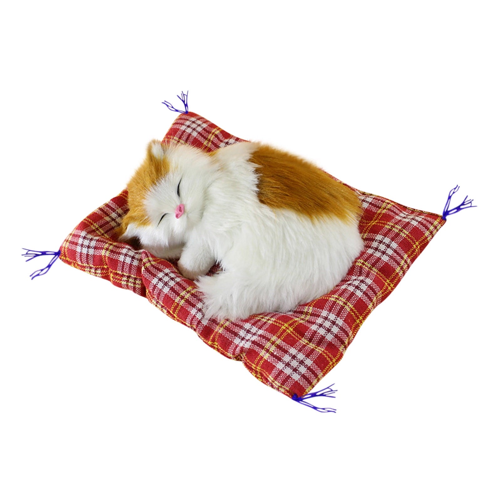 Tarmeek Simulation Sleeping Cat Dolls Toys,Simulation Cat Plush Animals Toy Will Call With Cloth Mat Sleeping Cat Doll Plush Toy for Room Decor,Birthday Gifts for Kids B