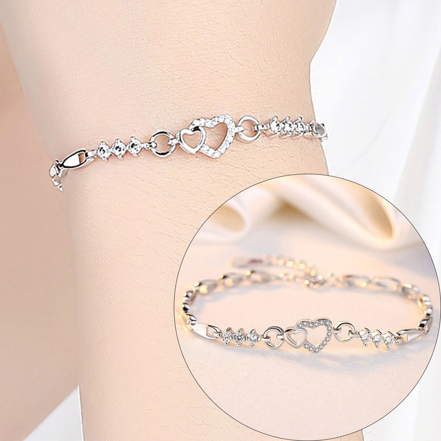 Chmadoxn Toddler Toys, Baby Toys Amethyst Plated 925 Bracelet Love Heart-shaped Hand Jewelry Female Zircon Heart To Heart Jewelry Toys for Kids, Birthday Gifts, First Birthday Gifts 2.3×2×0.8 in PP