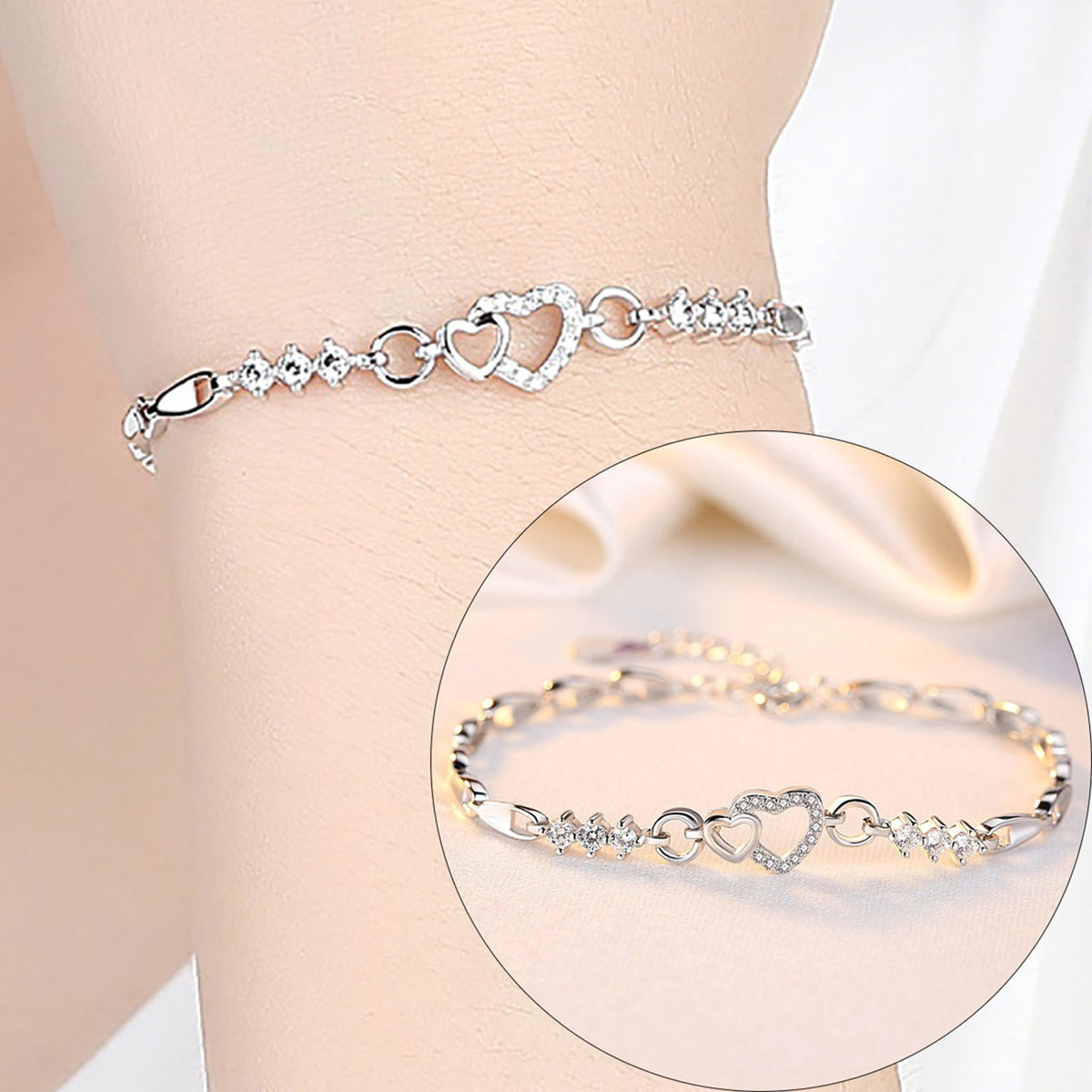 Chmadoxn Toddler Toys, Baby Toys Amethyst Plated 925 Bracelet Love Heart-shaped Hand Jewelry Female Zircon Heart To Heart Jewelry Toys for Kids, Birthday Gifts, First Birthday Gifts 2.3×2×0.8 in PP