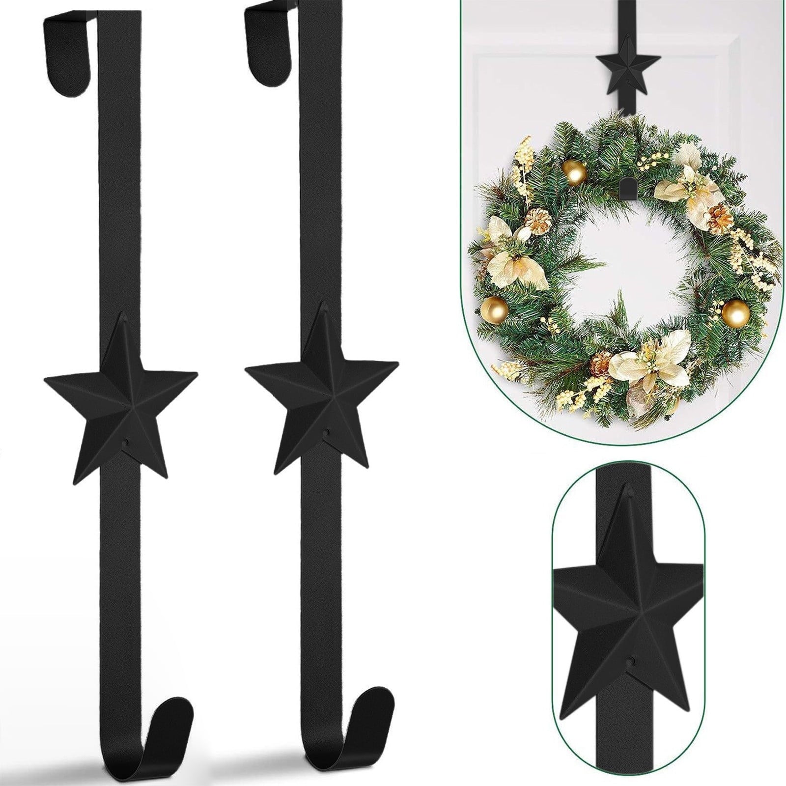 Chmadoxn 15 Inch Wreath Hanger for Front Door Decoration, Long Metal Halloween Christmas Wreath Decoration Hook, Over The Door Single Hook Door Hook for Hanging Clothes Towels Coats 14.7" Silver