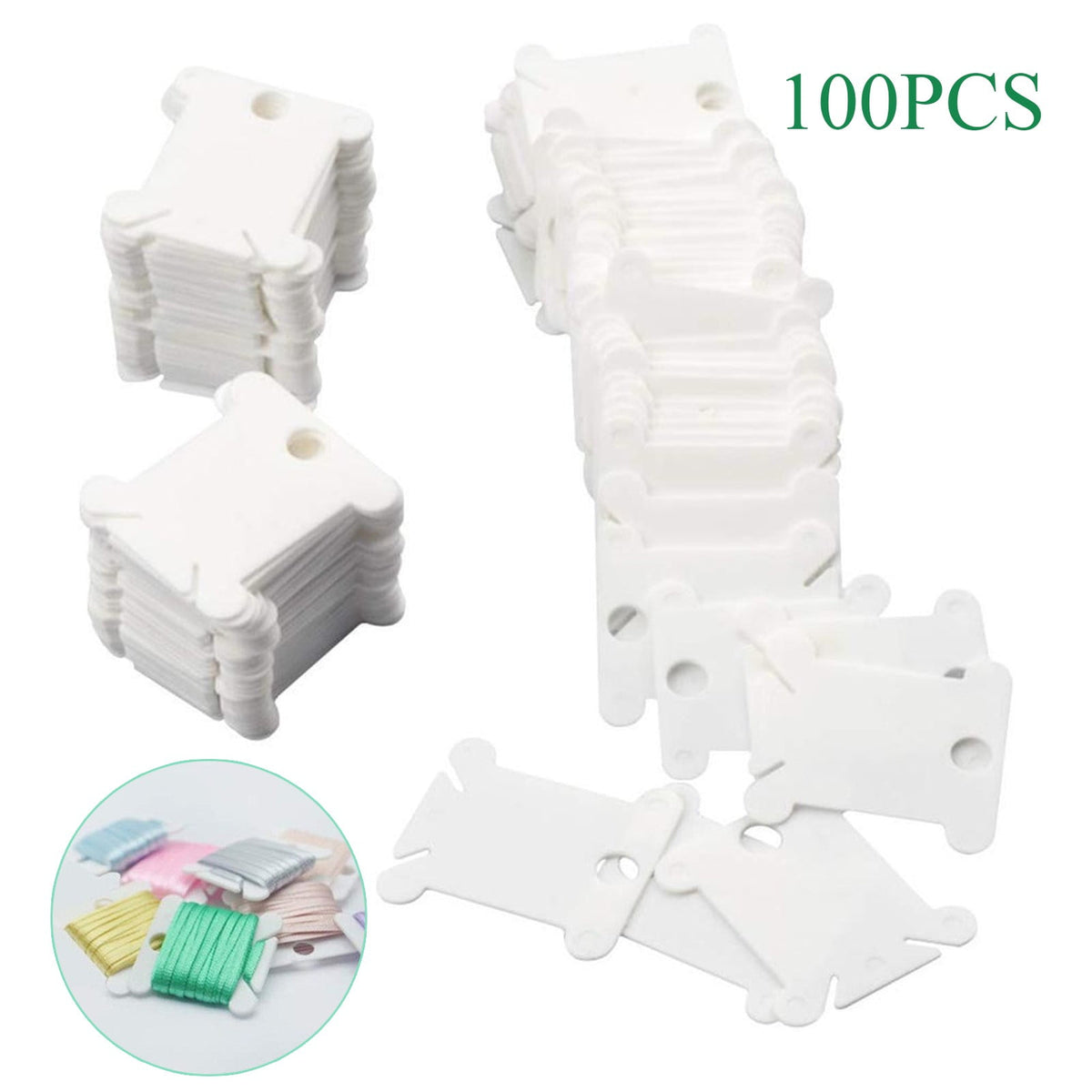 Chmadoxn Embroidery Floss Bobbins, Sewing Thread Winding Plate Board,50 pc Embroidery Floss Organizer, Plastic Embroidery Thread Cards for Cross Stitch Thread Holder Sewing Storage 100 pc Green