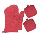 Chmadoxn 4 Pcs Oven Mitts and Pot Holders, Oven Glove High Heat Resistant 500 Degree, Long Oven Mitts with Recycled Cotton Infill and Silicone Non-Slip Surface for Baking, Kitchen, Cooking 11.8×6.7 in Red