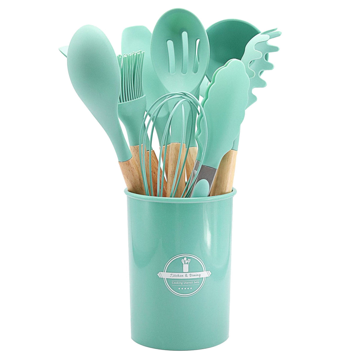 Chmadoxn 12 Pcs Silicone Cooking Kitchen Utensils Set with Holder, Wooden Handles Cooking Tool, Turner Pliers Spatula Spoon Kitchen Gadget Suit for Non-Stick Cookware, Women's Gifts 13×4 in Purple