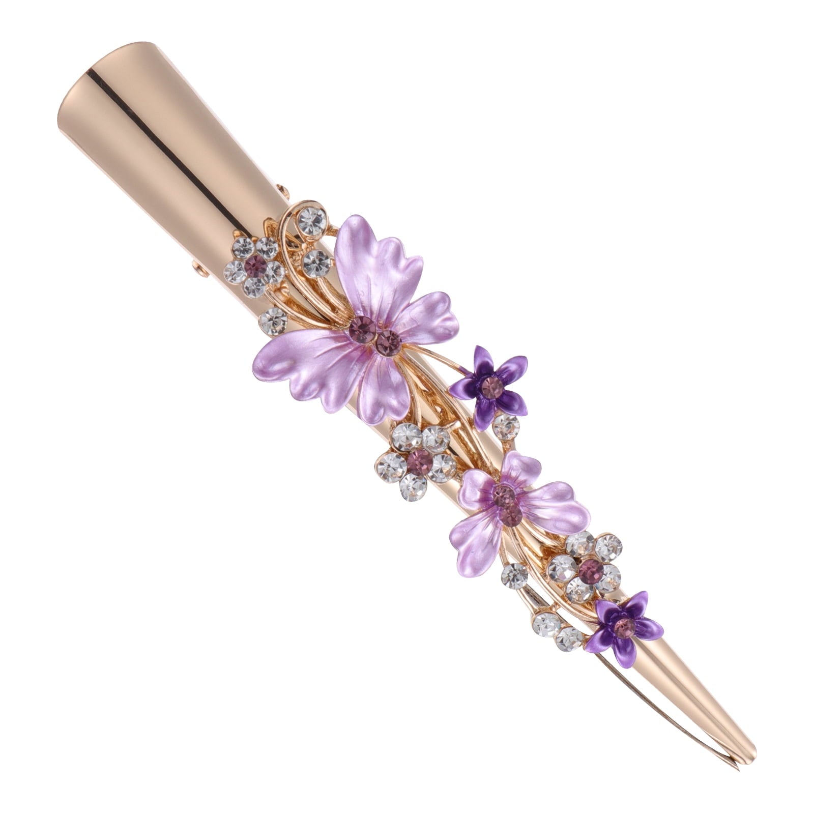 KALLORY Metal Flower Clip Large Hair Barrettes Rhinestone Alligator Hair Clips for Women Accessories Party Festival Style Purple