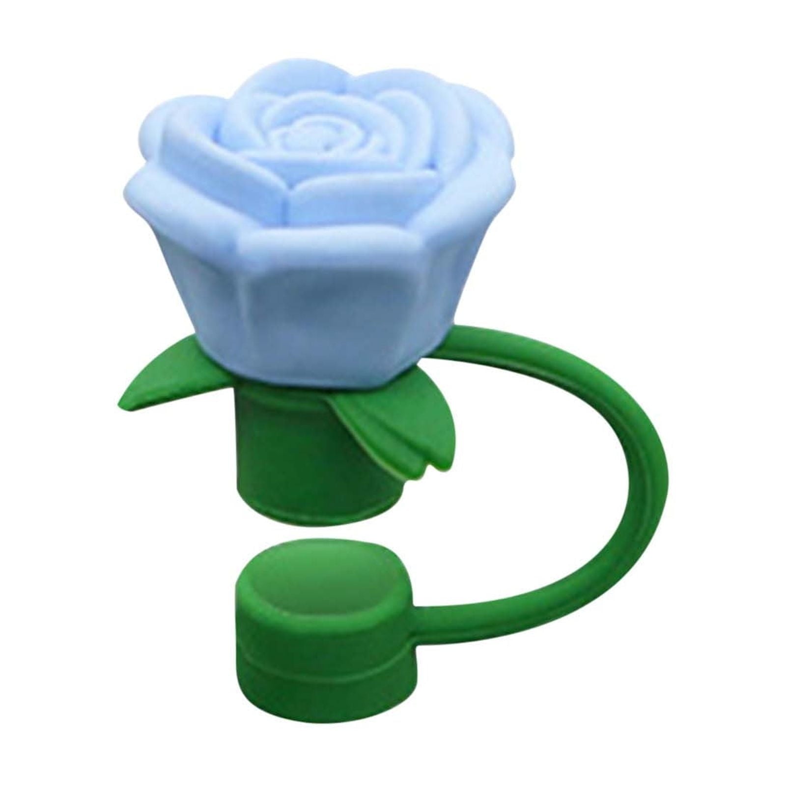 Darzheoy Rose Straw Toppers 10mm, Pink Flower Straw Covers Straw Tips for Tumblers Cup Accessories Tumbler Accessories Blue