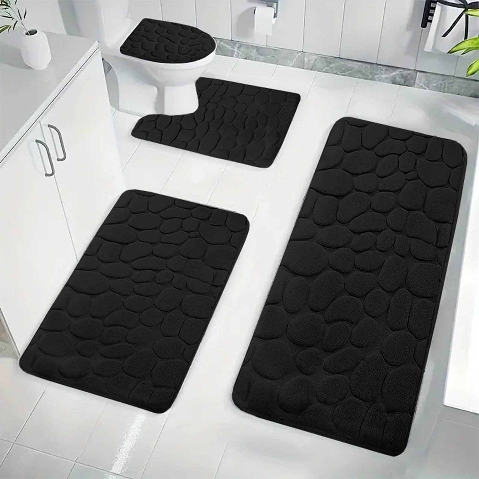 Kdkad Bathroom Rugs Sets 4 Piece, Non Slip Memory Foam Bathroom Rugs, Machine Wash Bathroom Mat Set, Water Absorbent Bath Rug Set for Tub, Toilet and Floor 40*50cmU/15.7*19.7in 50*80cm/19.7*31.5in 50*100cm/19.7*39.3in lid38*40cm/14.9*15.7in I