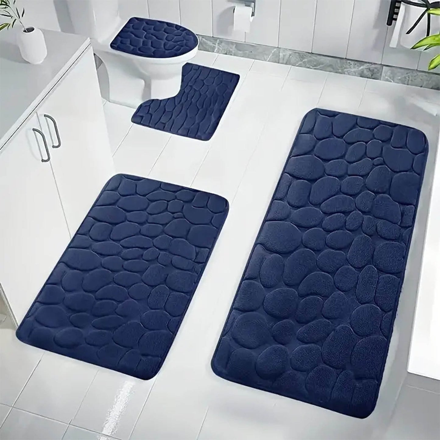 Kdkad Bathroom Rugs Sets 4 Piece, Non Slip Memory Foam Bathroom Rugs, Machine Wash Bathroom Mat Set, Water Absorbent Bath Rug Set for Tub, Toilet and Floor 40*50cmU/15.7*19.7in 50*80cm/19.7*31.5in 50*100cm/19.7*39.3in lid38*40cm/14.9*15.7in J