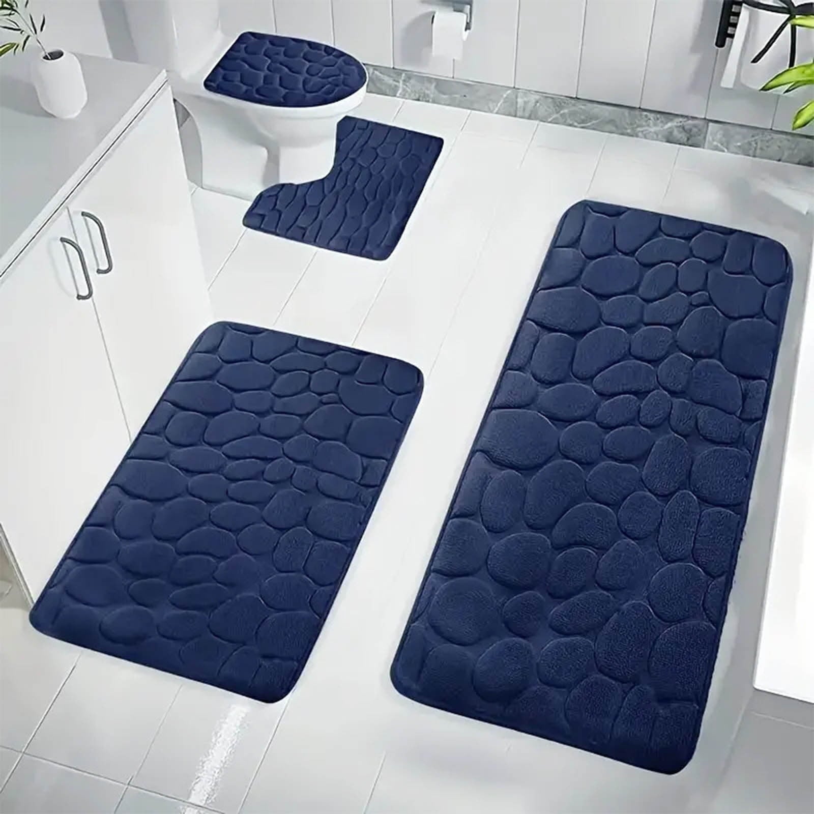 Kdkad Bathroom Rugs Sets 4 Piece, Non Slip Memory Foam Bathroom Rugs, Machine Wash Bathroom Mat Set, Water Absorbent Bath Rug Set for Tub, Toilet and Floor 40*50cmU/15.7*19.7in 50*80cm/19.7*31.5in 50*100cm/19.7*39.3in lid38*40cm/14.9*15.7in J