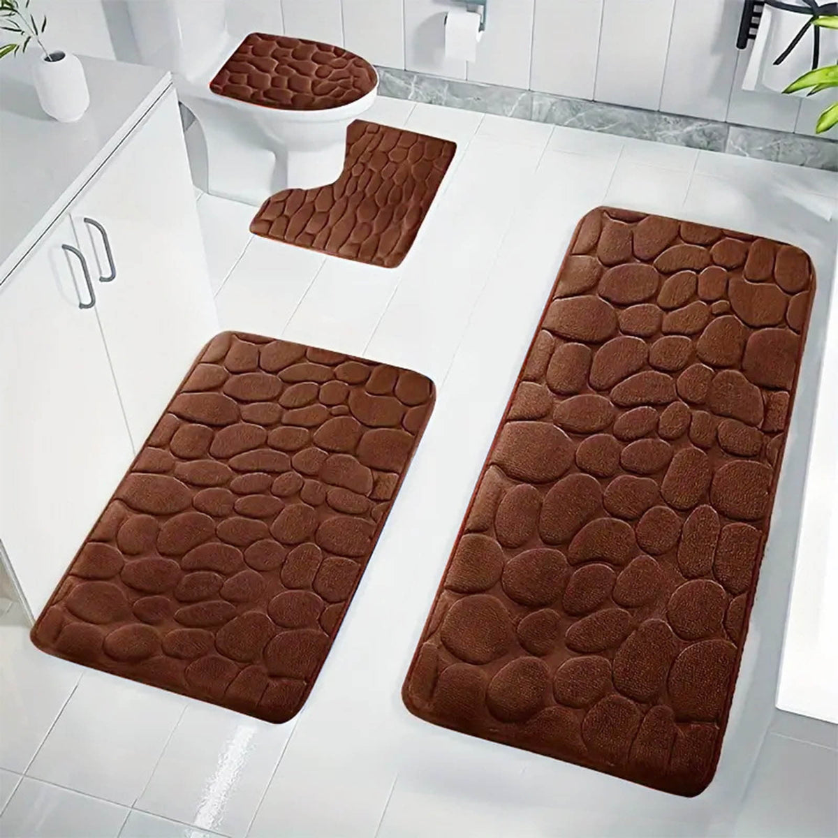 Kdkad Bathroom Rugs Sets 4 Piece, Non Slip Memory Foam Bathroom Rugs, Machine Wash Bathroom Mat Set, Water Absorbent Bath Rug Set for Tub, Toilet and Floor 40*50cmU/15.7*19.7in 50*80cm/19.7*31.5in 50*100cm/19.7*39.3in lid38*40cm/14.9*15.7in K