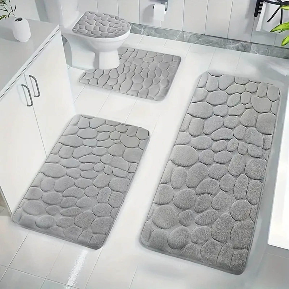 Kdkad Bathroom Rugs Sets 4 Piece, Non Slip Memory Foam Bathroom Rugs, Machine Wash Bathroom Mat Set, Water Absorbent Bath Rug Set for Tub, Toilet and Floor As Show L
