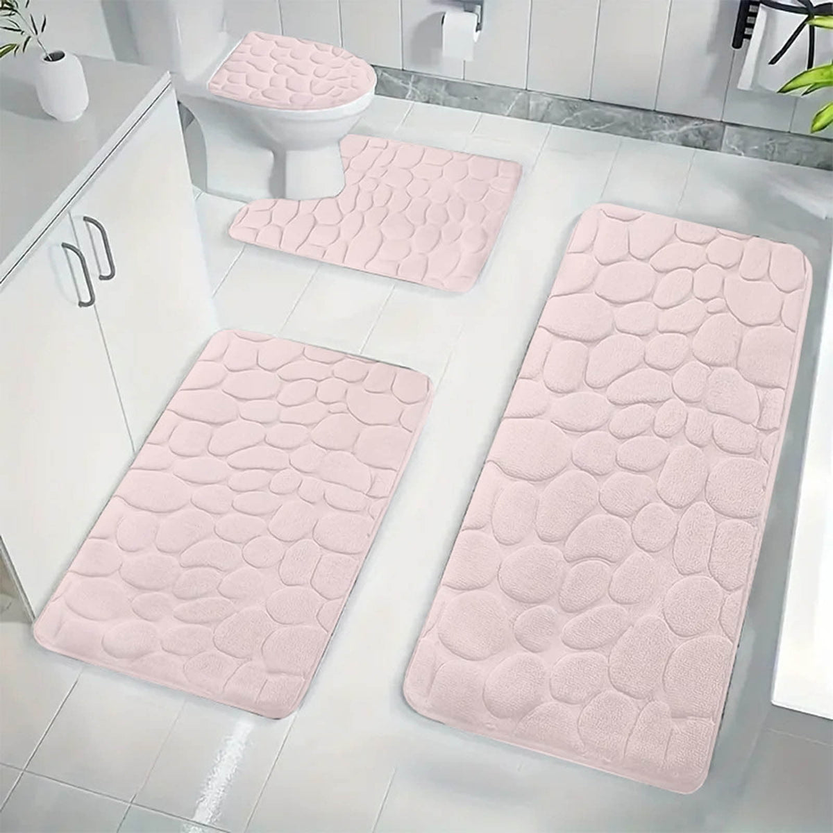 Kdkad Bathroom Rugs Sets 4 Piece, Non Slip Memory Foam Bathroom Rugs, Machine Wash Bathroom Mat Set, Water Absorbent Bath Rug Set for Tub, Toilet and Floor As Show M