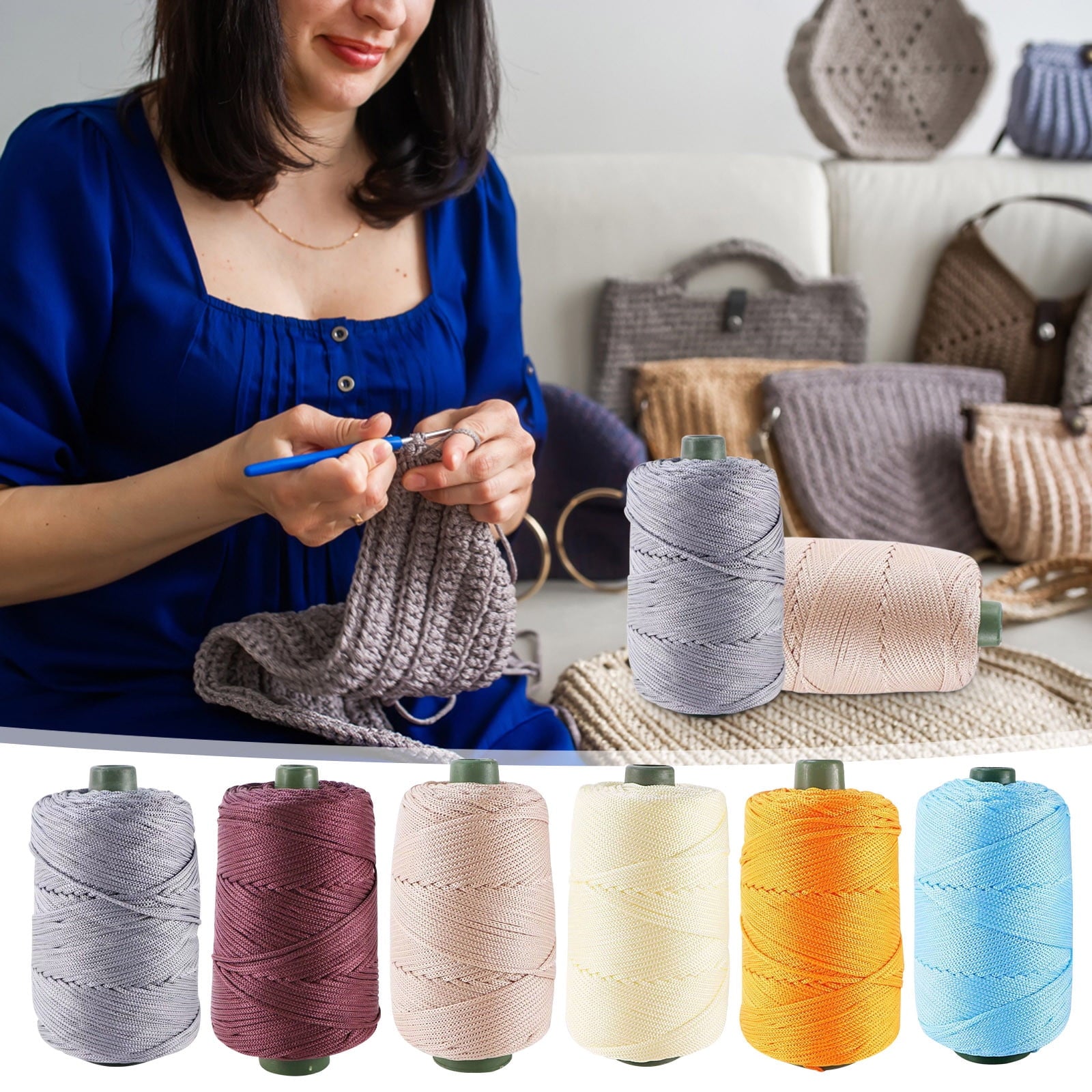 AYktou 32 Colors Macrame Cotton Cord 200g/7.05oz,100% Natural Handmade 4 Strands Twisted Cotton Rope Polyester Thread Spools for Wall Hanging Plants Hangers Gift Wrapping Tapestry DIY Crafts #A - Blue