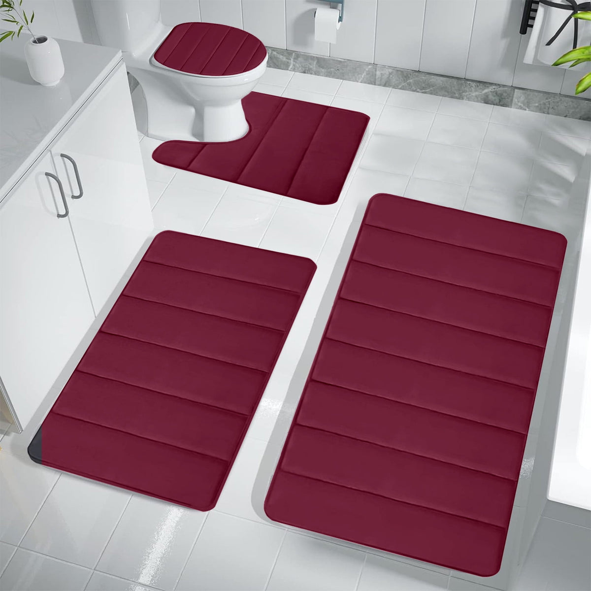 Kdkad Bathroom Rugs Sets 3 Piece, Bath Rugs for Bathroom Non Slip, Ultra Soft Water Absorbent Microfiber Bath Mat Set, Machine Washable Thick Plush Bath Mats for Bathroom Floor,Tub and Shower 4 pc Brown 1