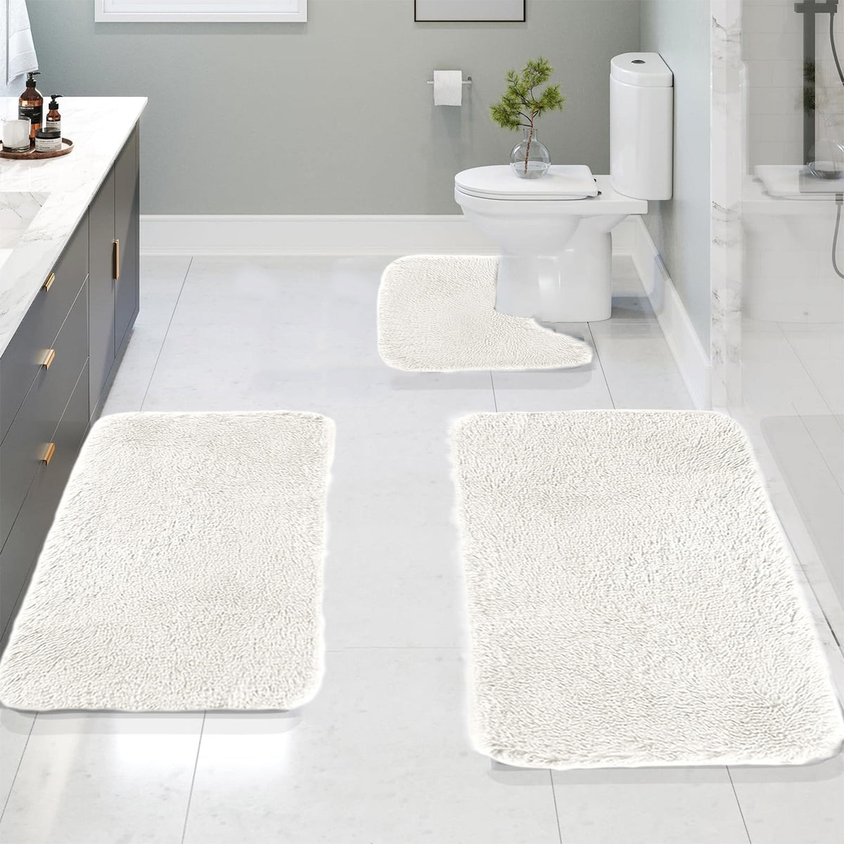 Kdkad Bathroom Rugs Sets 3 Piece, Bath Rugs for Bathroom Non Slip, Ultra Soft Water Absorbent Microfiber Bath Mat Set, Machine Washable Thick Plush Bath Mats for Bathroom Floor,Tub and Shower 3 pc Yellow 2