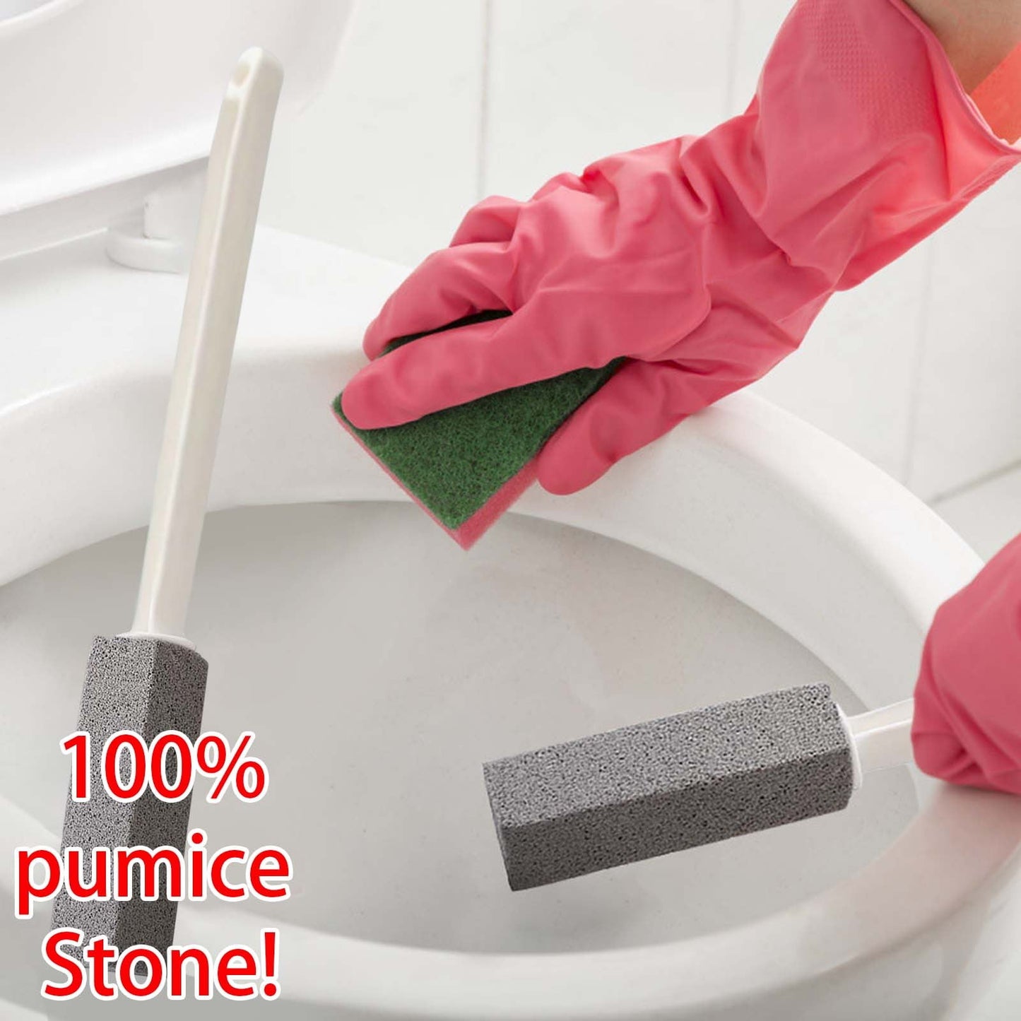 Kdkad Toilet Cleaner Hard Water Build Up Remover with Ergonomic Handle, Toilet Bowl Stain Ring Remover, Pumice Cleaning Stone with Handle for Kitchen/Bathroom/Pool/Household Cleaning
