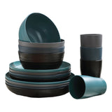 Darzheoy 16 Pieces Kitchen Dinnerware Set, Service for 8, Dinner Plates, Dessert Plate, Cereal Bowls, Cups, Colorful Plastic Outdoor Camping Dishes Green