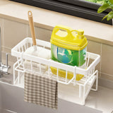 Darzheoy Sponge Holder for Kitchen Sink, Auto Draining Kitchen Sink Caddy, Rustproof Steel Dish Sponge Organizer with Removable Dishcloth Rack, Soap Dispenser Brush Holder X-White
