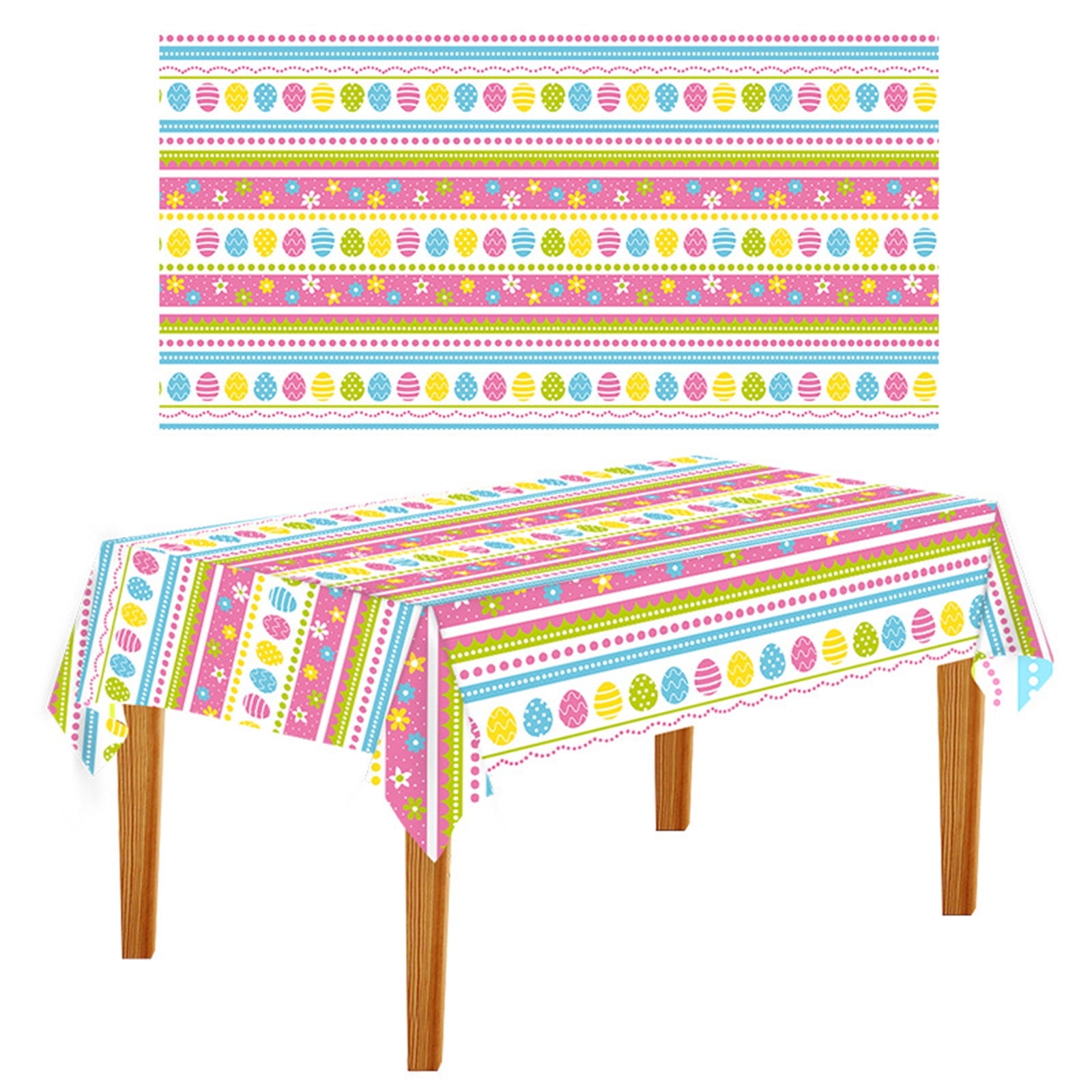 Chmadoxn Easter Tablecloth, Easter Spring Table Cloth 54x128inch Colorful Egg Bunny Disposable Plastic Tableclothes Square Waterproof Table Cover Decor Rec for Kids Party Decorations 54×108 in B