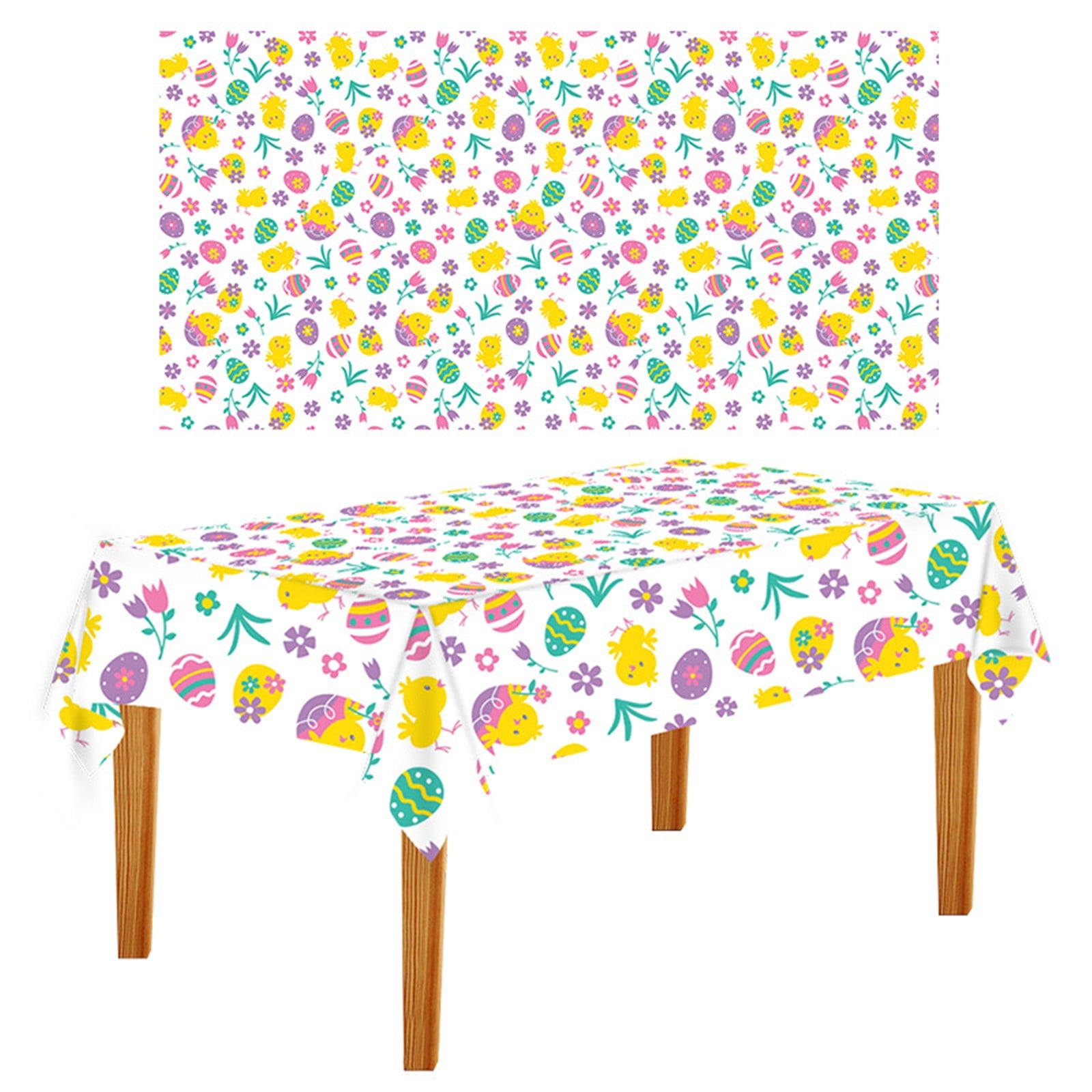 Chmadoxn Easter Tablecloth, Easter Spring Table Cloth 54x128inch Colorful Egg Bunny Disposable Plastic Tableclothes Square Waterproof Table Cover Decor Rec for Kids Party Decorations 54×108 in E