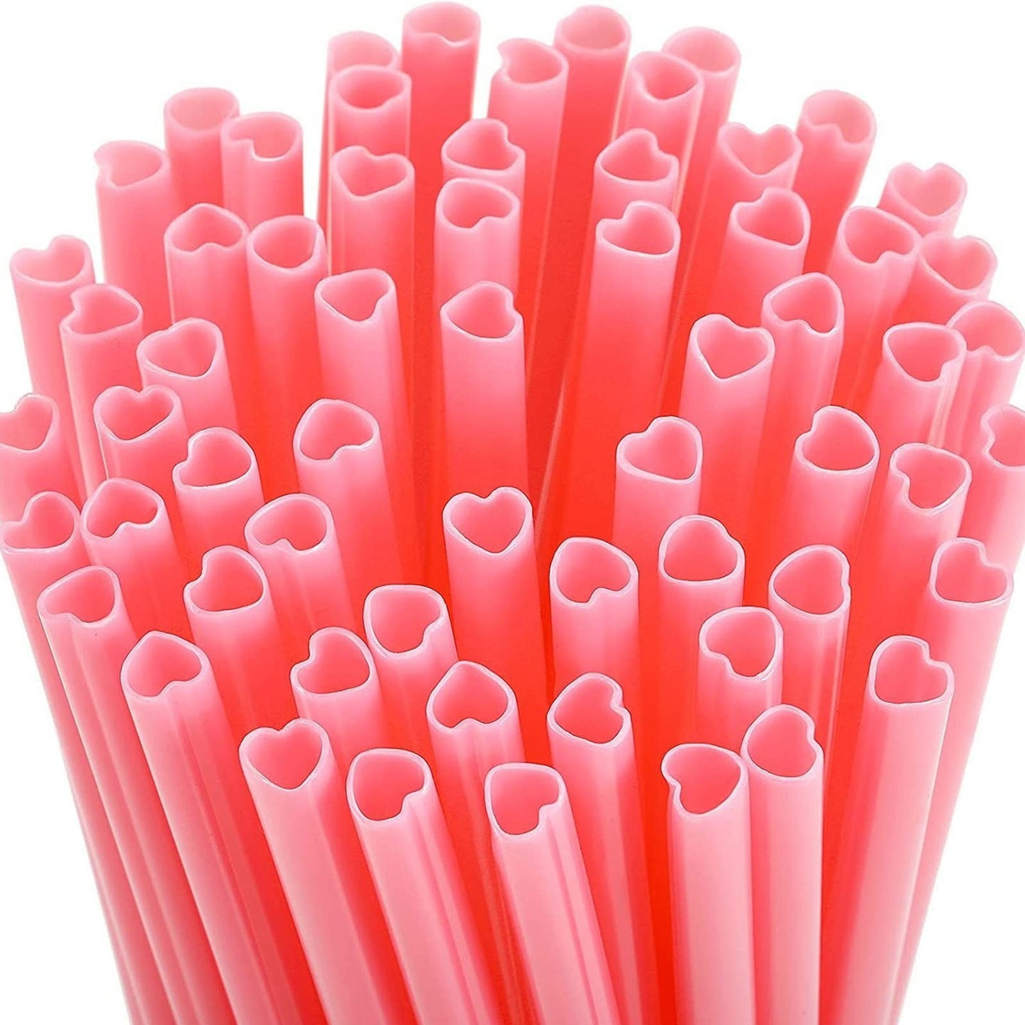 Kdkad Heart Shaped Pink Straws, 50 pc Disposable Drinking Cute Straw, Valentines Day Decorations, Pink Plastic Straw Valentines Day Birthday Party Bridal Shower Wedding Supplies