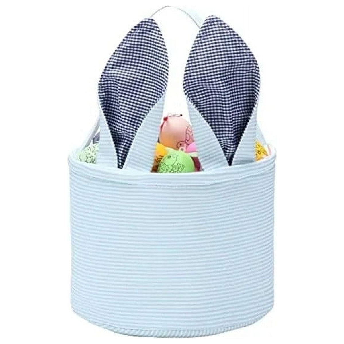 Chmadoxn Cute Personalized Easter Bunny Basket for Kids - Serviceable Plastic Easter Egg Hunt Gift Basket, Ages 3-8 7.5×9 in Blue