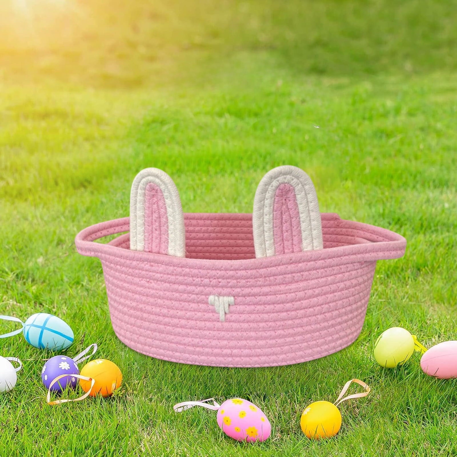 Chmadoxn Adorable Easter Bunny Basket for Kids - Perfect Easter Gift, Cute Easter Bucket Bags with Rabbit Ears for Easter Eggs Hunting, Affordable & Festive Spring Decor As Show B