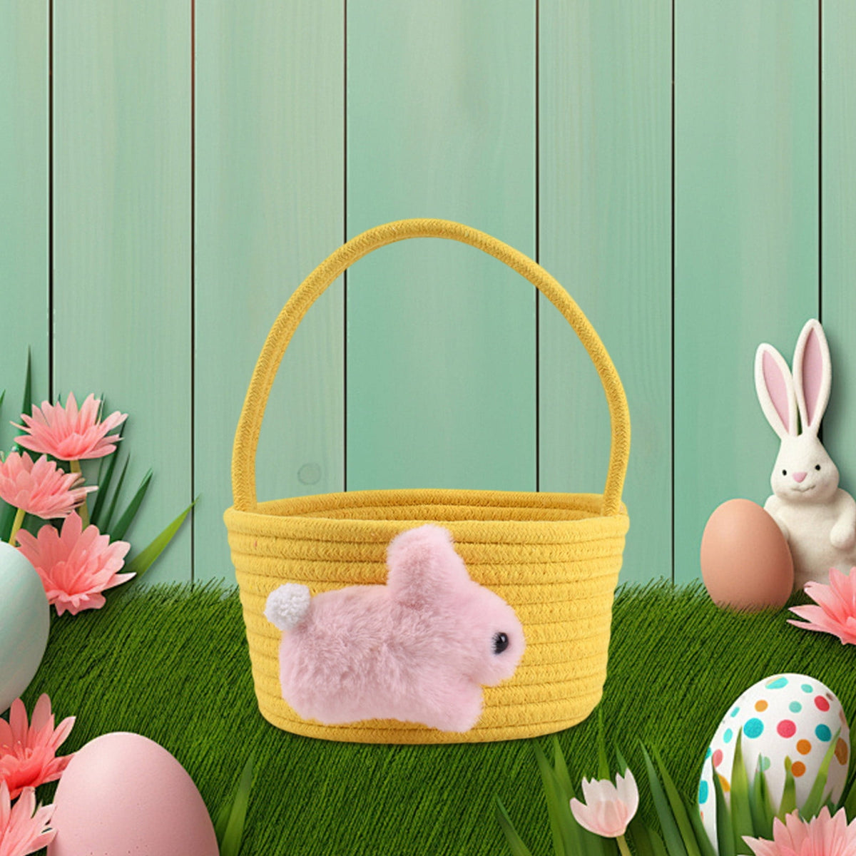 Chmadoxn Adorable Easter Bunny Basket for Kids - Perfect Easter Gift, Cute Easter Bucket Bags with Rabbit Ears for Easter Eggs Hunting, Affordable & Festive Spring Decor As Show H