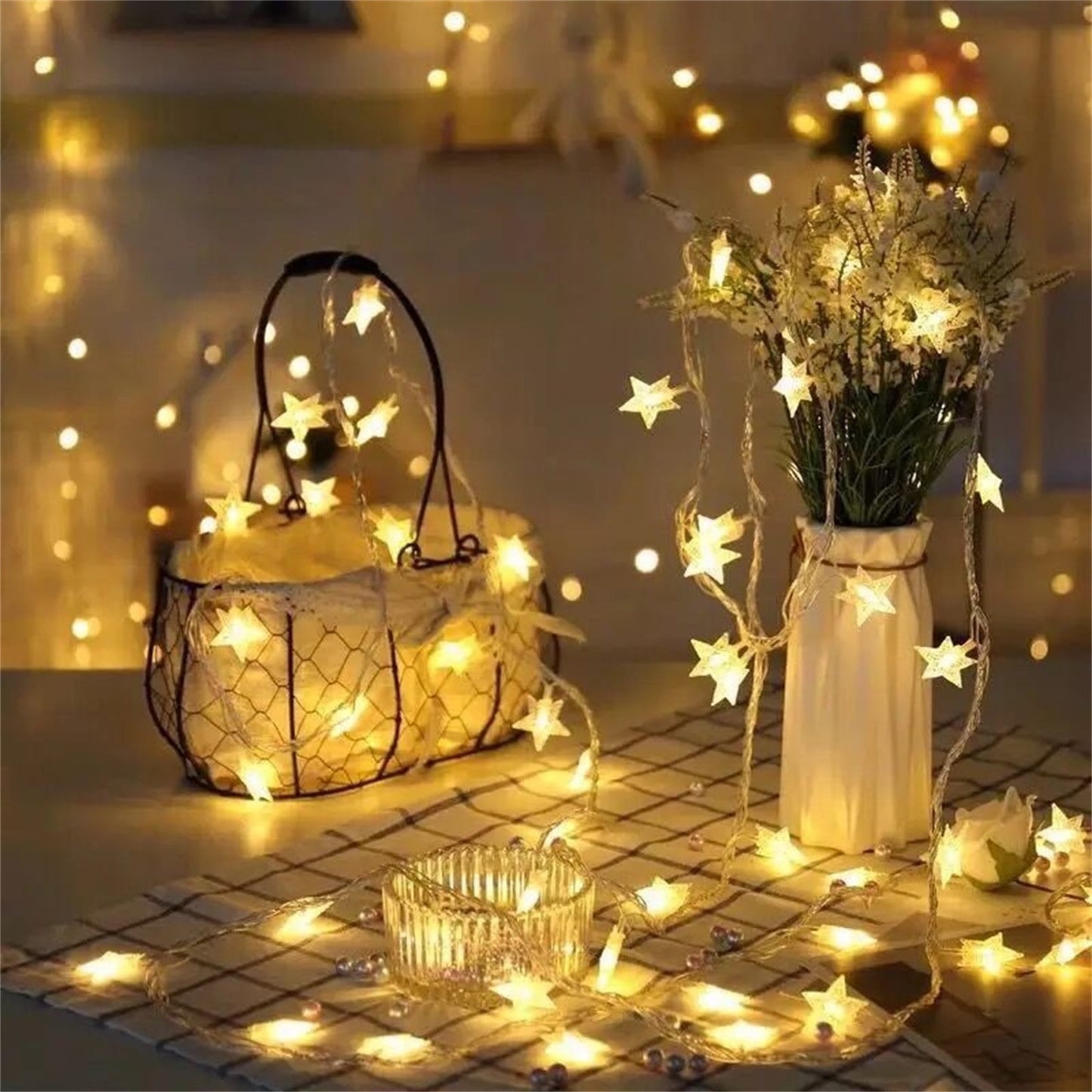 Darzheoy Star String Lights, 20 FT 40 LED Battery Operated Twinkle Lights Warm White Cute Hanging Star Fairy Light for Bedroom Room Office Home Indoor Outdoor Eid Xmas Tree Decor White
