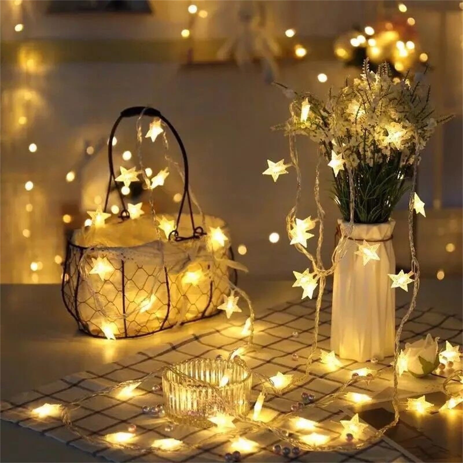 Darzheoy Star String Lights, 20 FT 40 LED Battery Operated Twinkle Lights Warm White Cute Hanging Star Fairy Light for Bedroom Room Office Home Indoor Outdoor Eid Xmas Tree Decor White