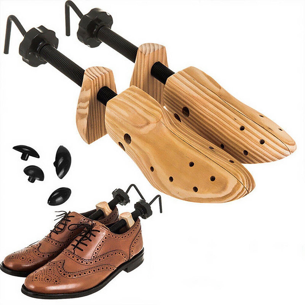 Darzheoy Shoe Stretcher for Men and Women Professional Shoe Adjustable Width & Length, Size 42-46, Wood (Includes Only 1 Shoe Stretcher) M Brown