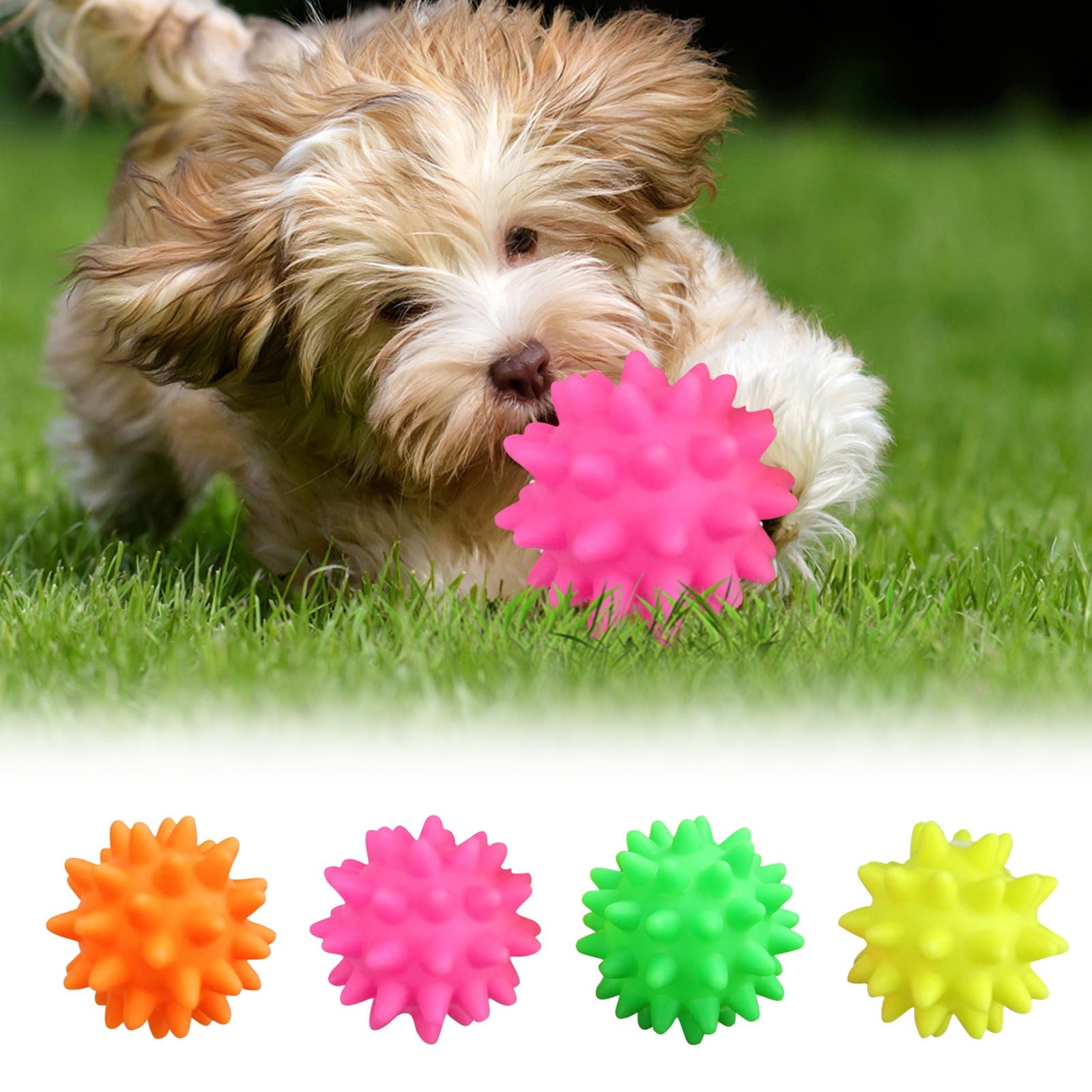 Darzheoy Squeaky Fetch Spike Balls Toys for Pet Small Dogs Puppy Rubber 2 Pack Bright Colors Chew Teething Toys Pet Squeaky Chewing Balls (Random) Multicolor
