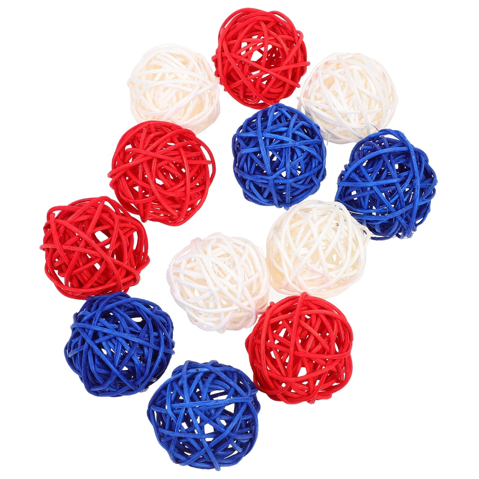 WHAMVOX Patriotic Rattan Woven Balls for Decor Assorted Color Plastic 12 Pieces 3 Inches