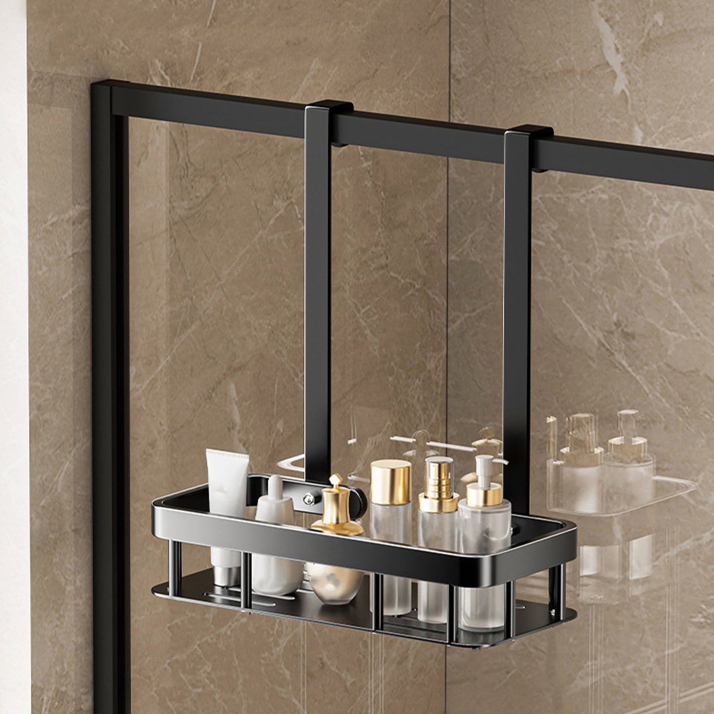 Kdkad 1-Tier Over-the-Door Hanging Shower Caddy - Large Capacity Rust-Proof Bath Organizer, No Drilling Sturdy Shower Shelf & Basket Storage Rack for Bathroom, Space-Saving Design 1-Tier Black