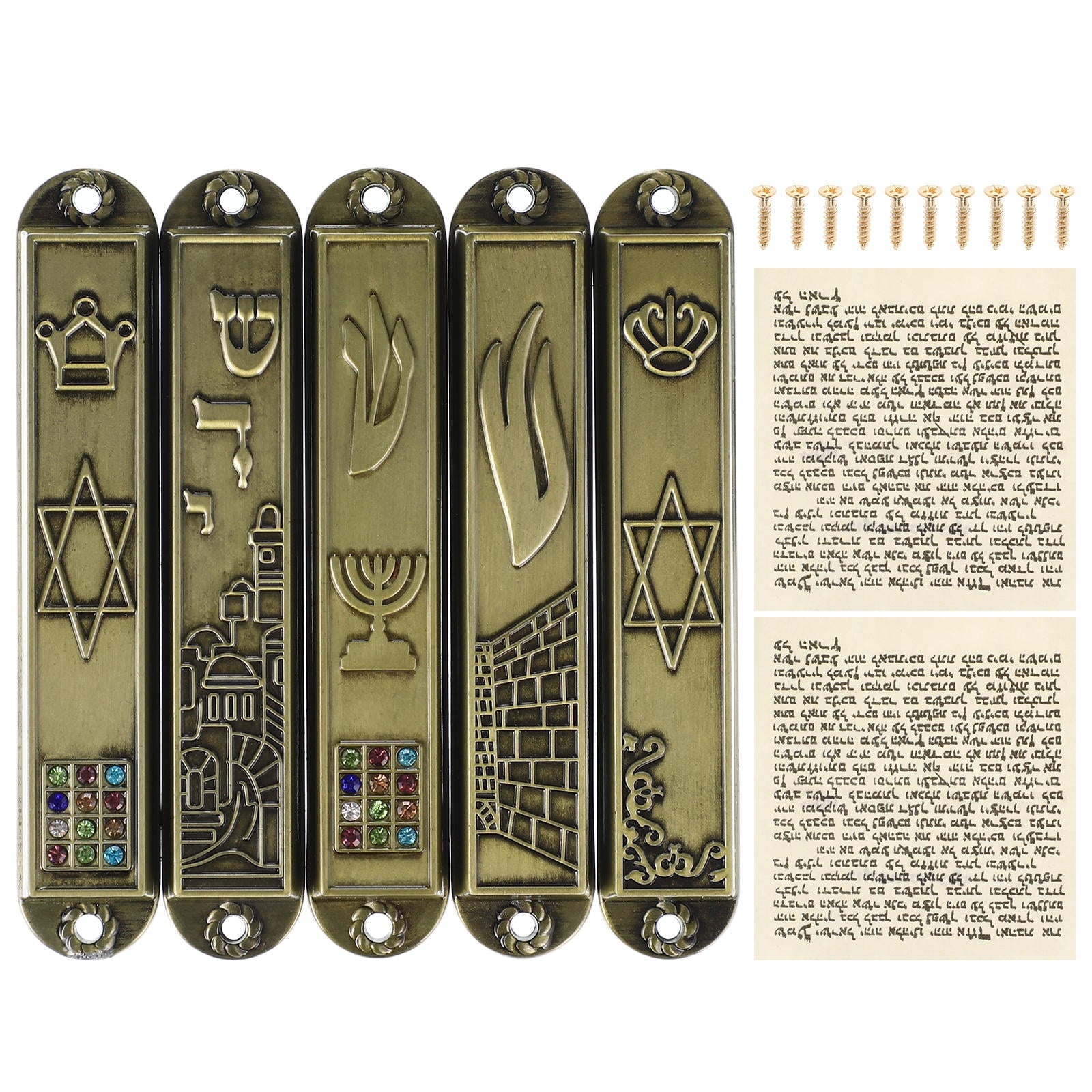 HOOWIFFY 5Pcs Judaica Metal Mezuzah Adornment with Retro Style for House and Office Decor