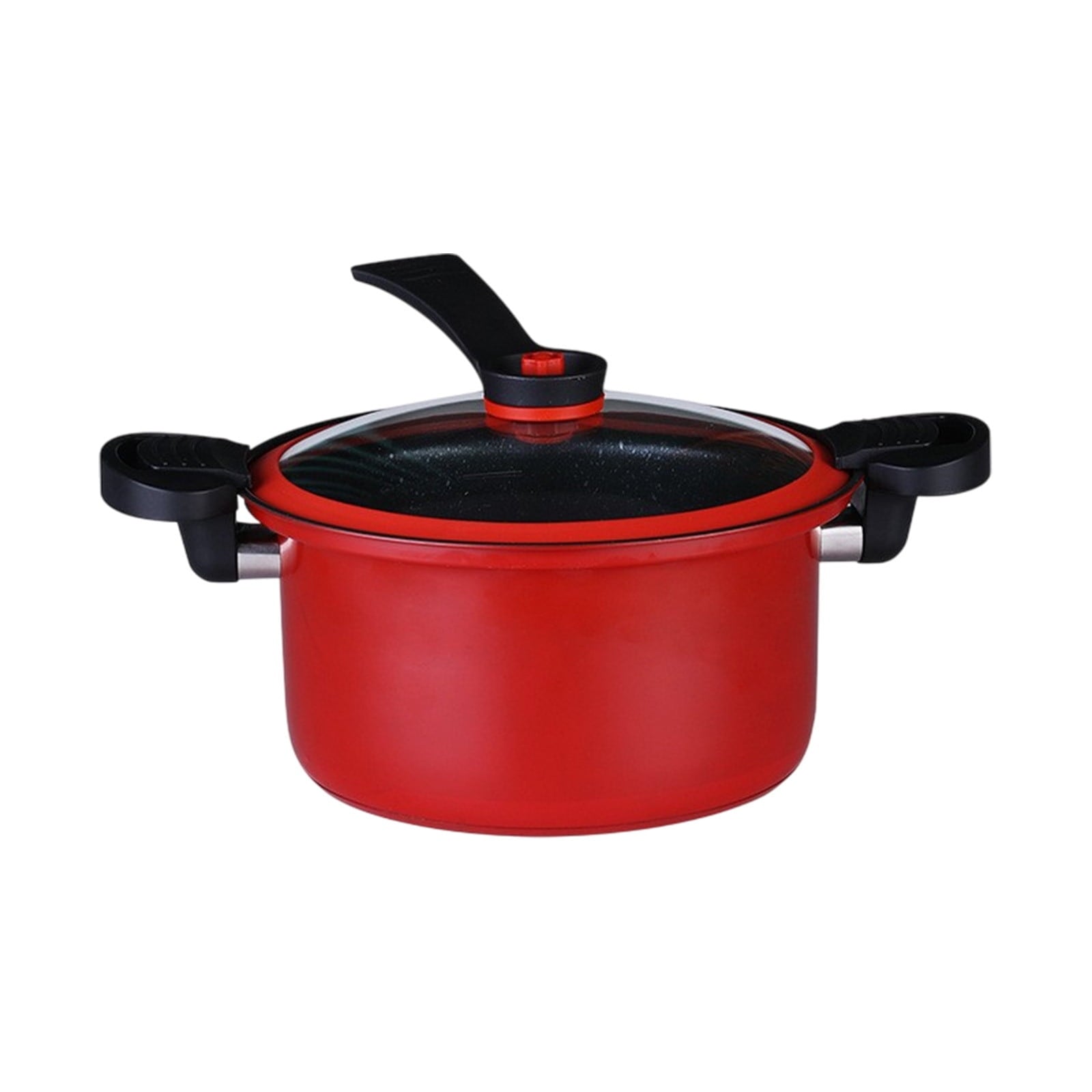 Darzheoy Nonstick Ceramic Coated Sauce Pan with Lid, Crock Pot with Twist & Lock Handles, Micro Pressure Cooker Versatile Cookware for Stovetops, Easy to Clean Red
