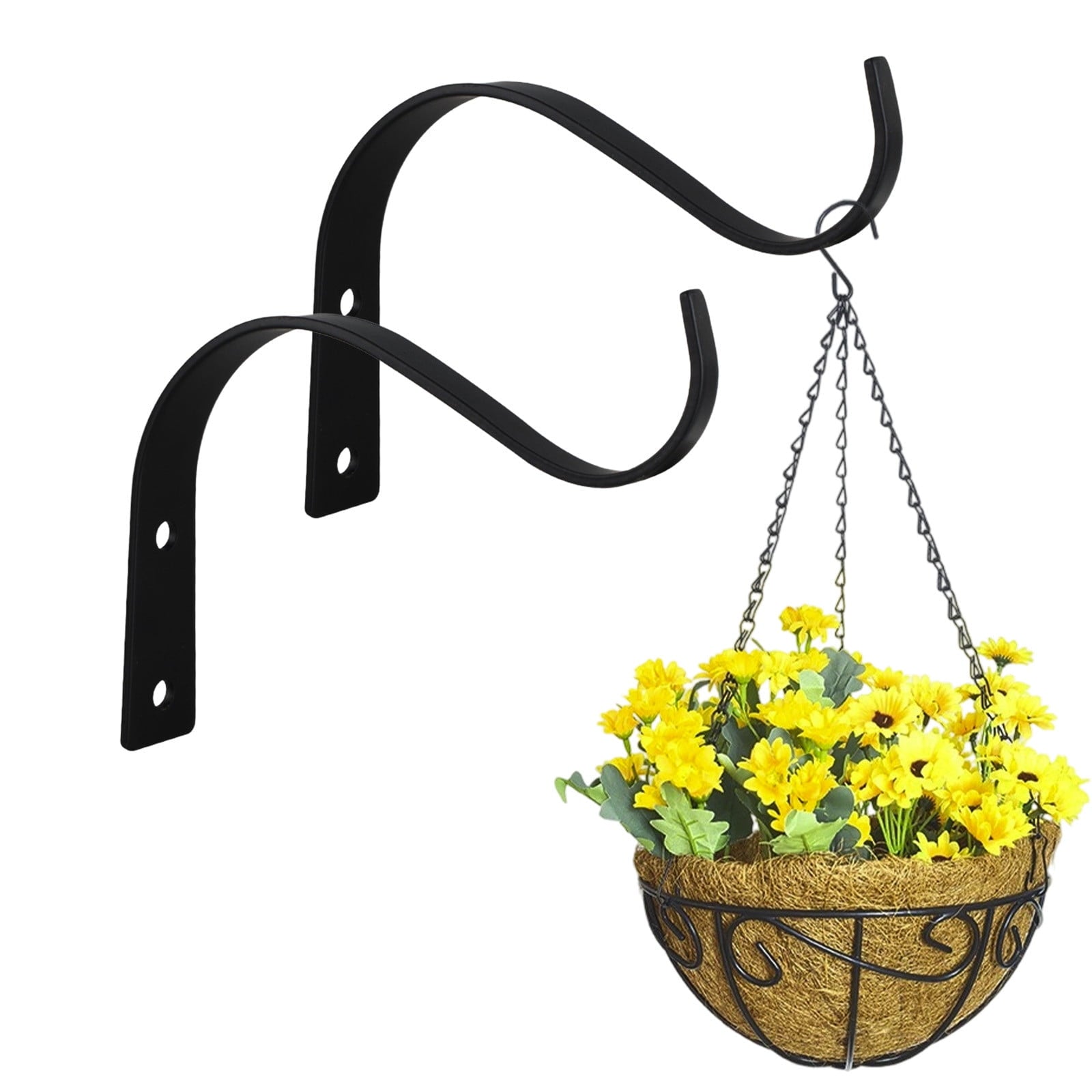 Darzheoy 2 Pack Iron Wall Hooks for Hanging Plant Lanterns, Plant Hanger Fence Metal Bracket for Bird Feeders, Wind Chimes, Outdoor Indoor Rustic Home Decor Black