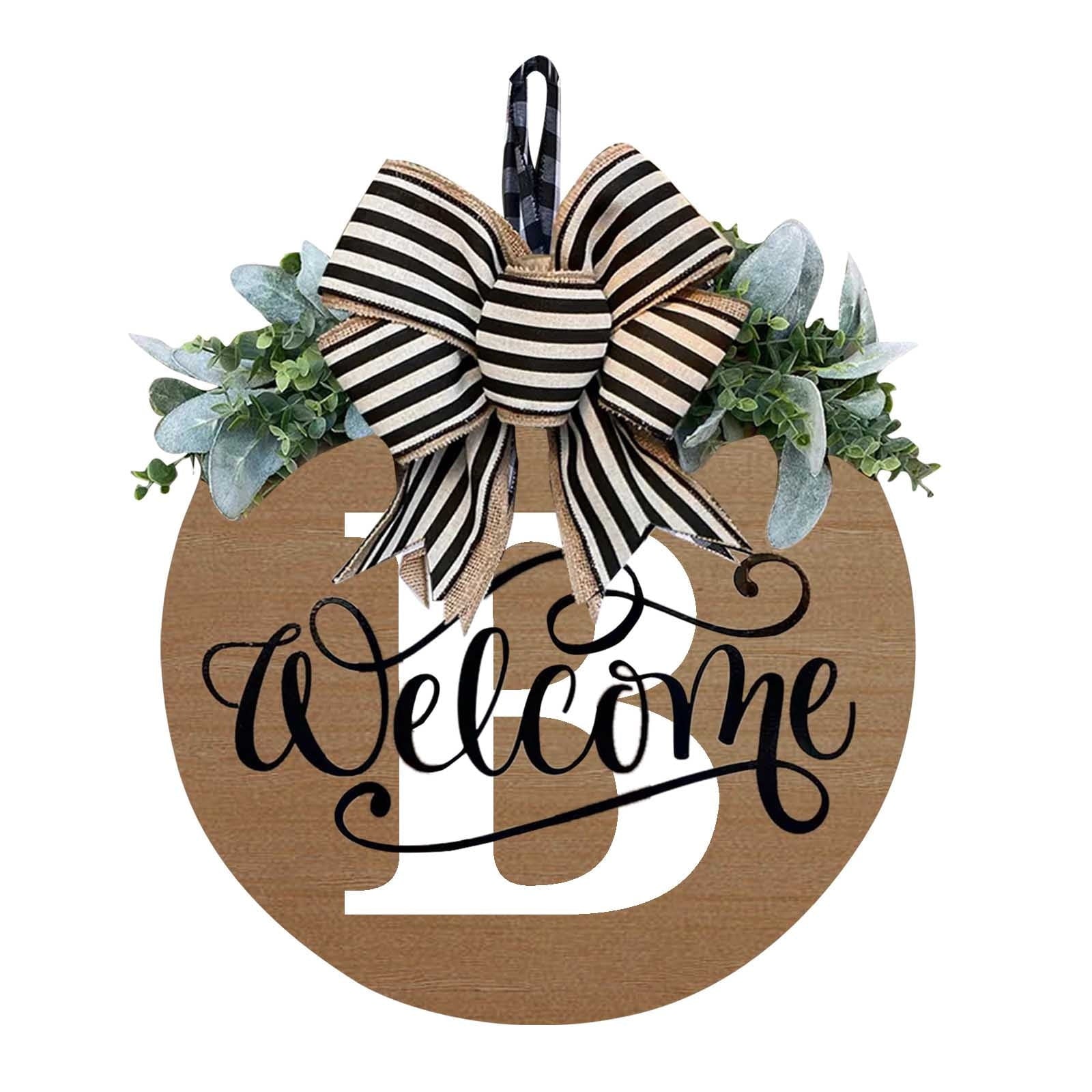 Darzheoy Initial Last Name Year Round Front Door Wreath, Welcome Sign Garland with Bow & Eucalyptus, Personalized Creative 26 Letter Farmhouse Wreath for All Seasons B