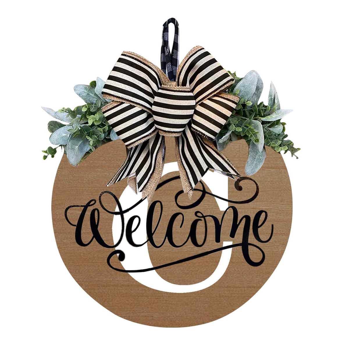 Darzheoy Initial Last Name Year Round Front Door Wreath, Welcome Sign Garland with Bow & Eucalyptus, Personalized Creative 26 Letter Farmhouse Wreath for All Seasons C