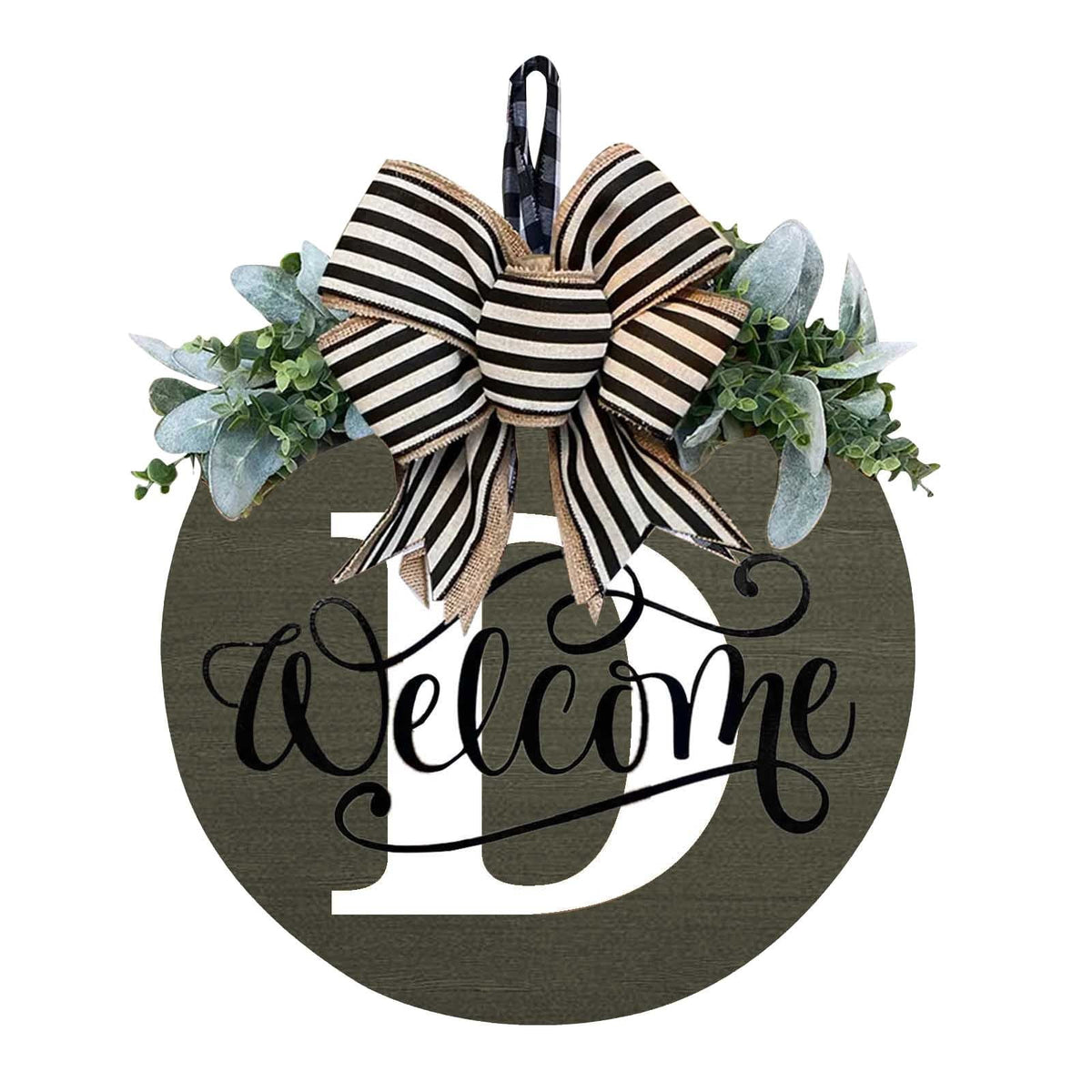 Darzheoy Initial Last Name Year Round Front Door Wreath, Welcome Sign Garland with Bow & Eucalyptus, Personalized Creative 26 Letter Farmhouse Wreath for All Seasons D