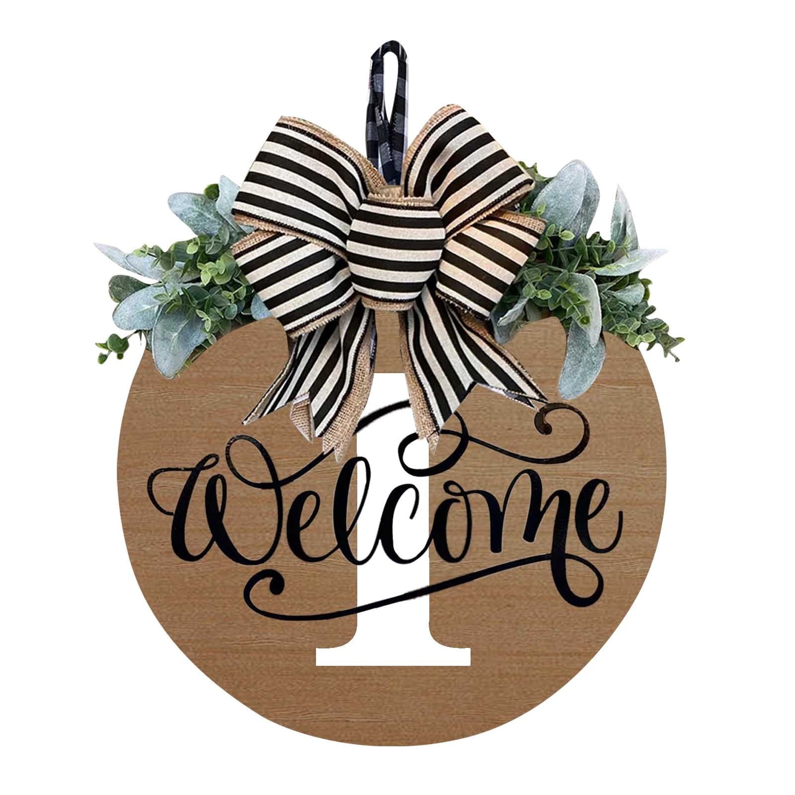 Darzheoy Initial Last Name Year Round Front Door Wreath, Welcome Sign Garland with Bow & Eucalyptus, Personalized Creative 26 Letter Farmhouse Wreath for All Seasons I