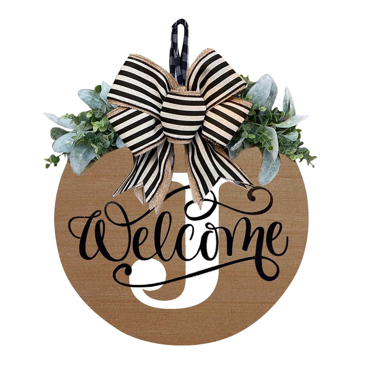 Darzheoy Initial Last Name Year Round Front Door Wreath, Welcome Sign Garland with Bow & Eucalyptus, Personalized Creative 26 Letter Farmhouse Wreath for All Seasons J