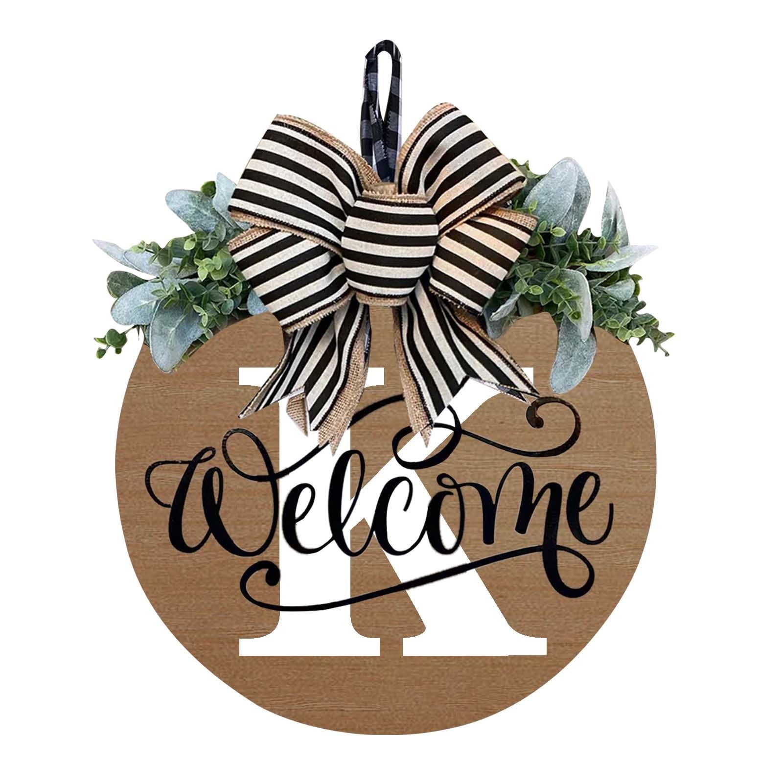 Darzheoy Initial Last Name Year Round Front Door Wreath, Welcome Sign Garland with Bow & Eucalyptus, Personalized Creative 26 Letter Farmhouse Wreath for All Seasons K