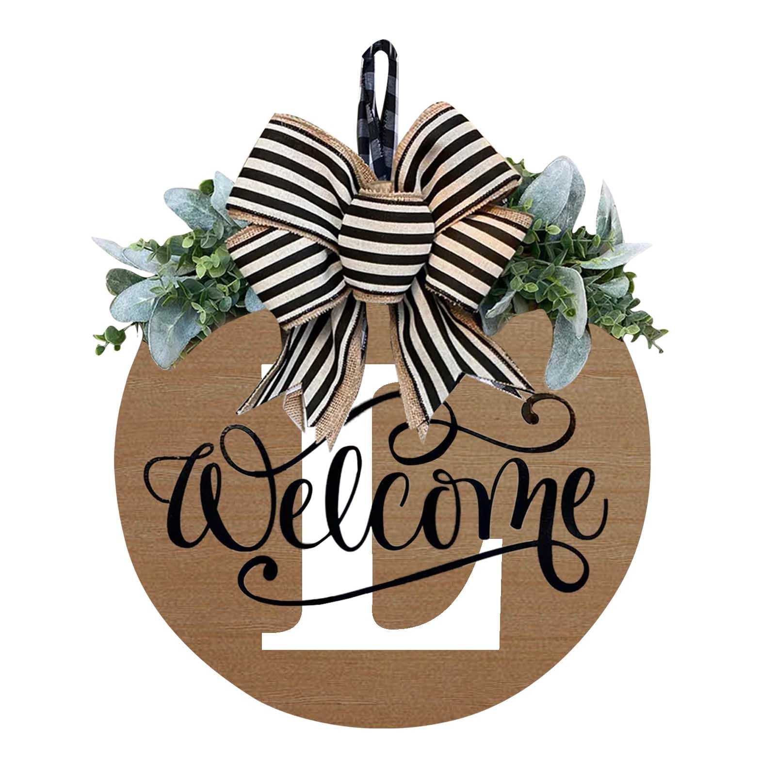 Darzheoy Initial Last Name Year Round Front Door Wreath, Welcome Sign Garland with Bow & Eucalyptus, Personalized Creative 26 Letter Farmhouse Wreath for All Seasons L
